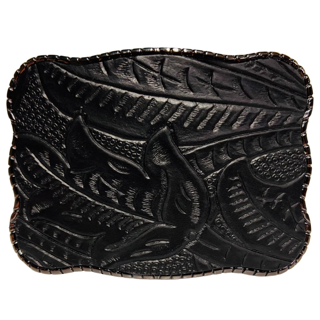 Black Floral Embossed Leather