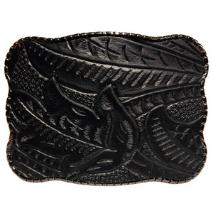 Black Floral Embossed Leather