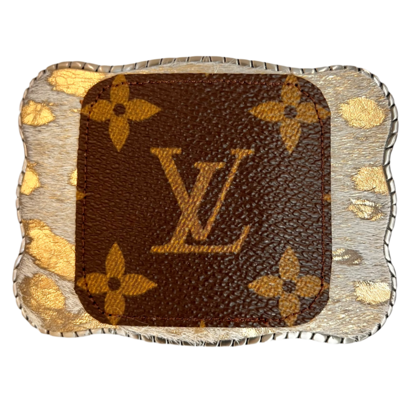 Authentic LV swatch on Metallic Cowhide