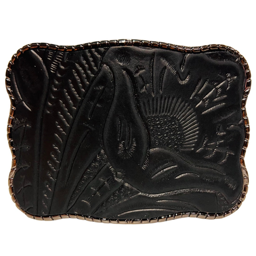 Black Floral Embossed Leather