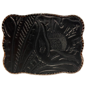 Black Floral Embossed Leather