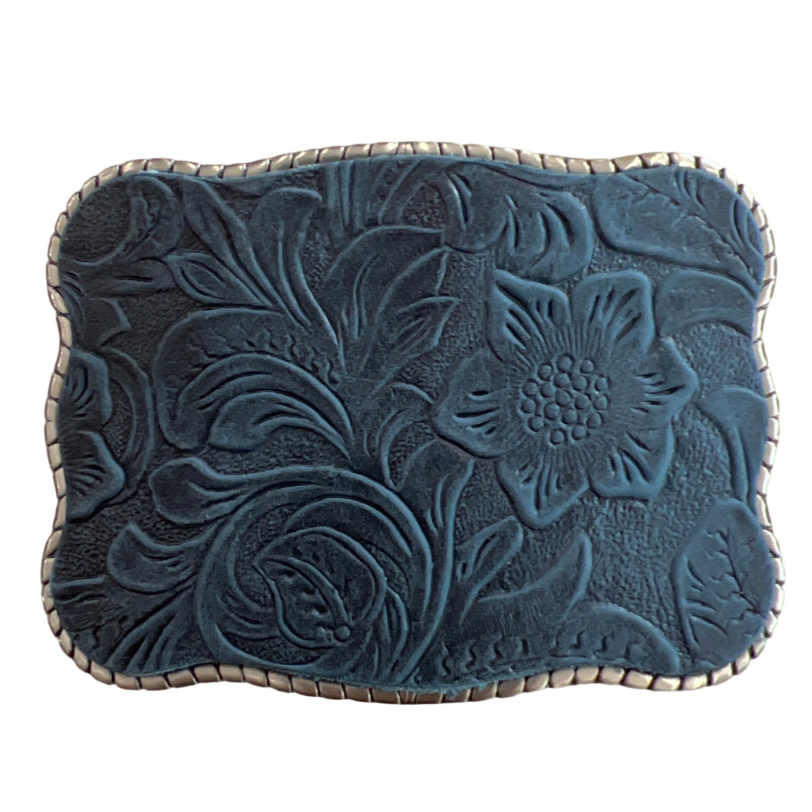 Navy Blue Floral Embossed Leather