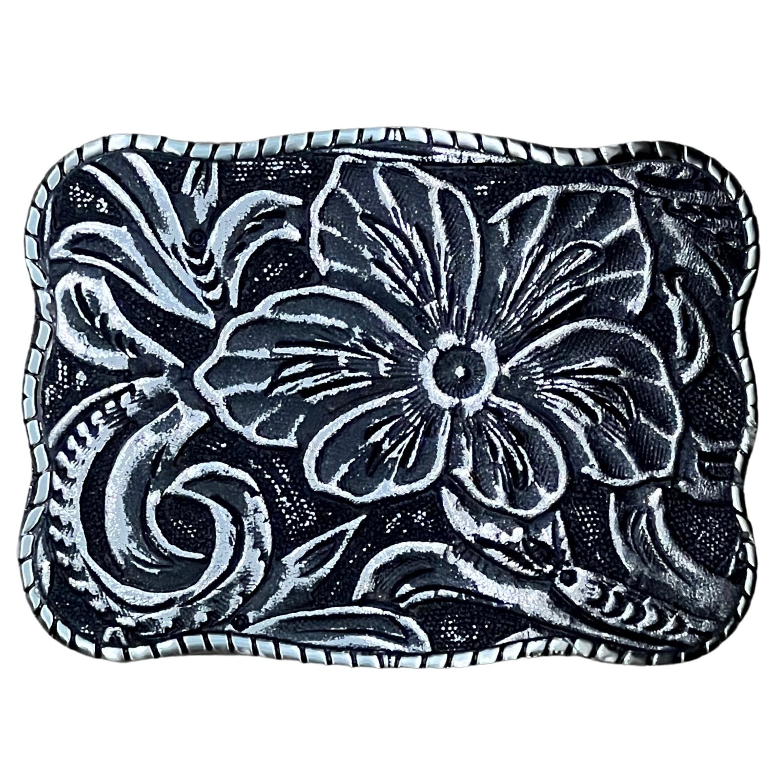 Black and Silver Floral Embossed Leather