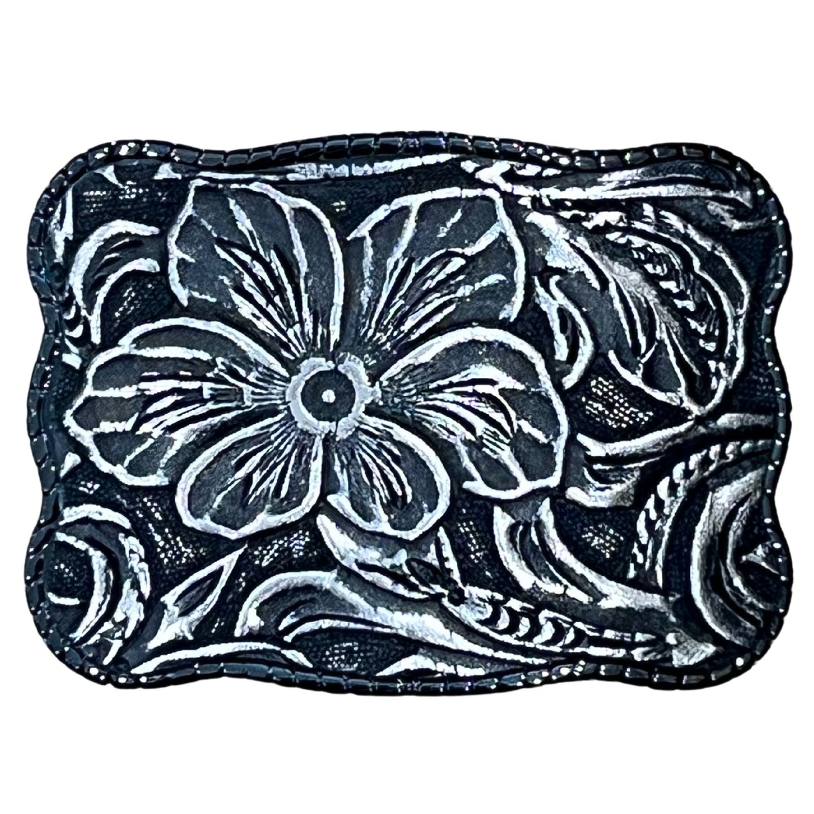 Black and Silver Floral Embossed Leather