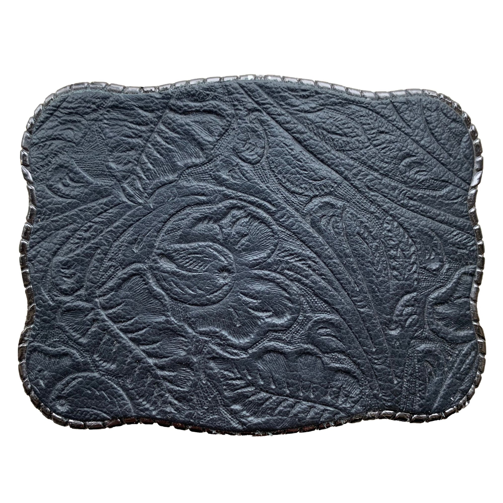 Black Floral Embossed Leather