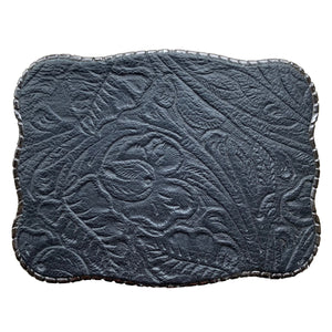 Black Floral Embossed Leather