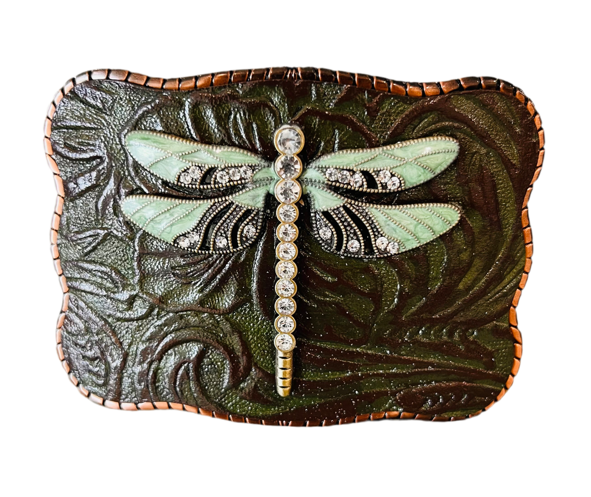 Dragonfly on hand painted leather