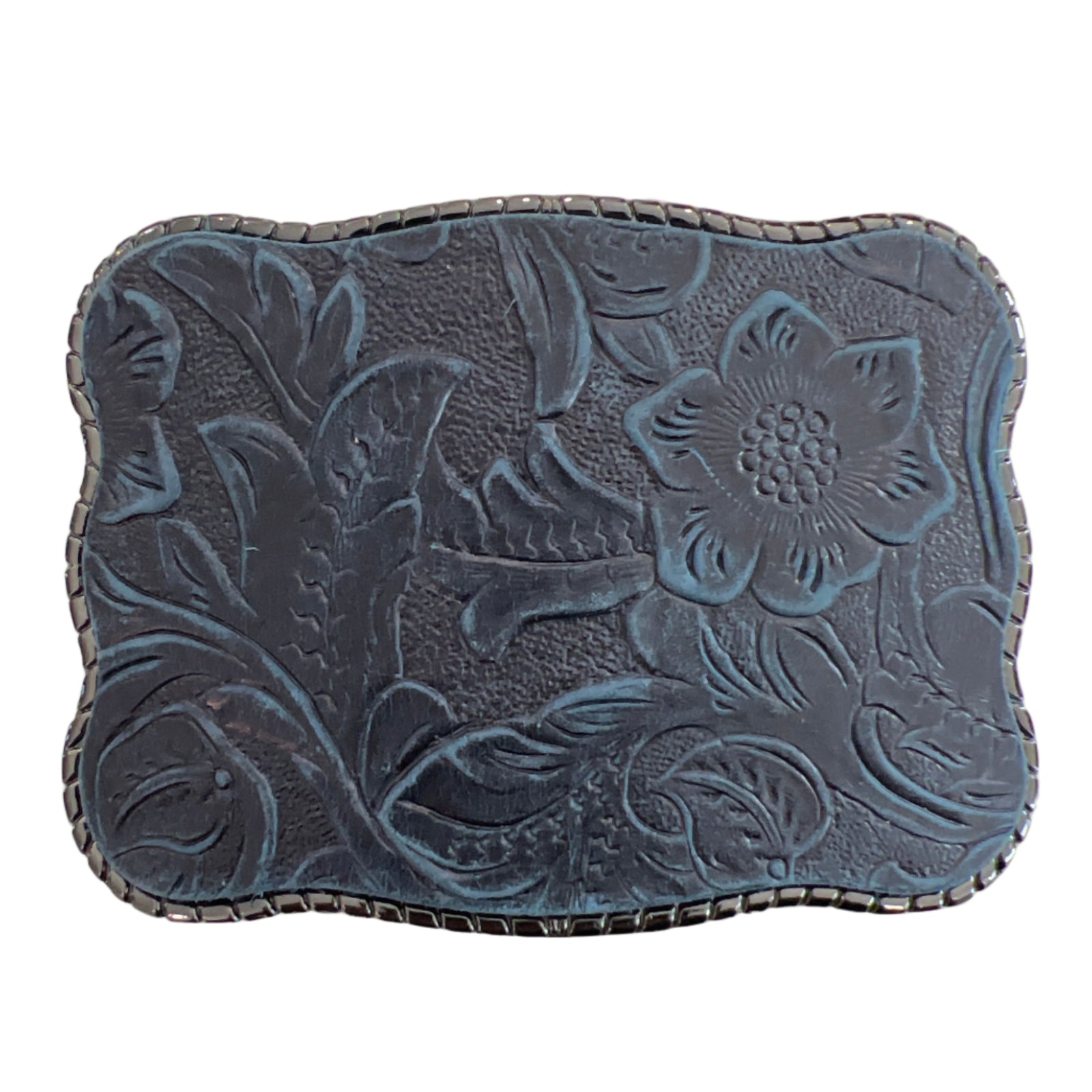 Navy Blue Floral Embossed Leather