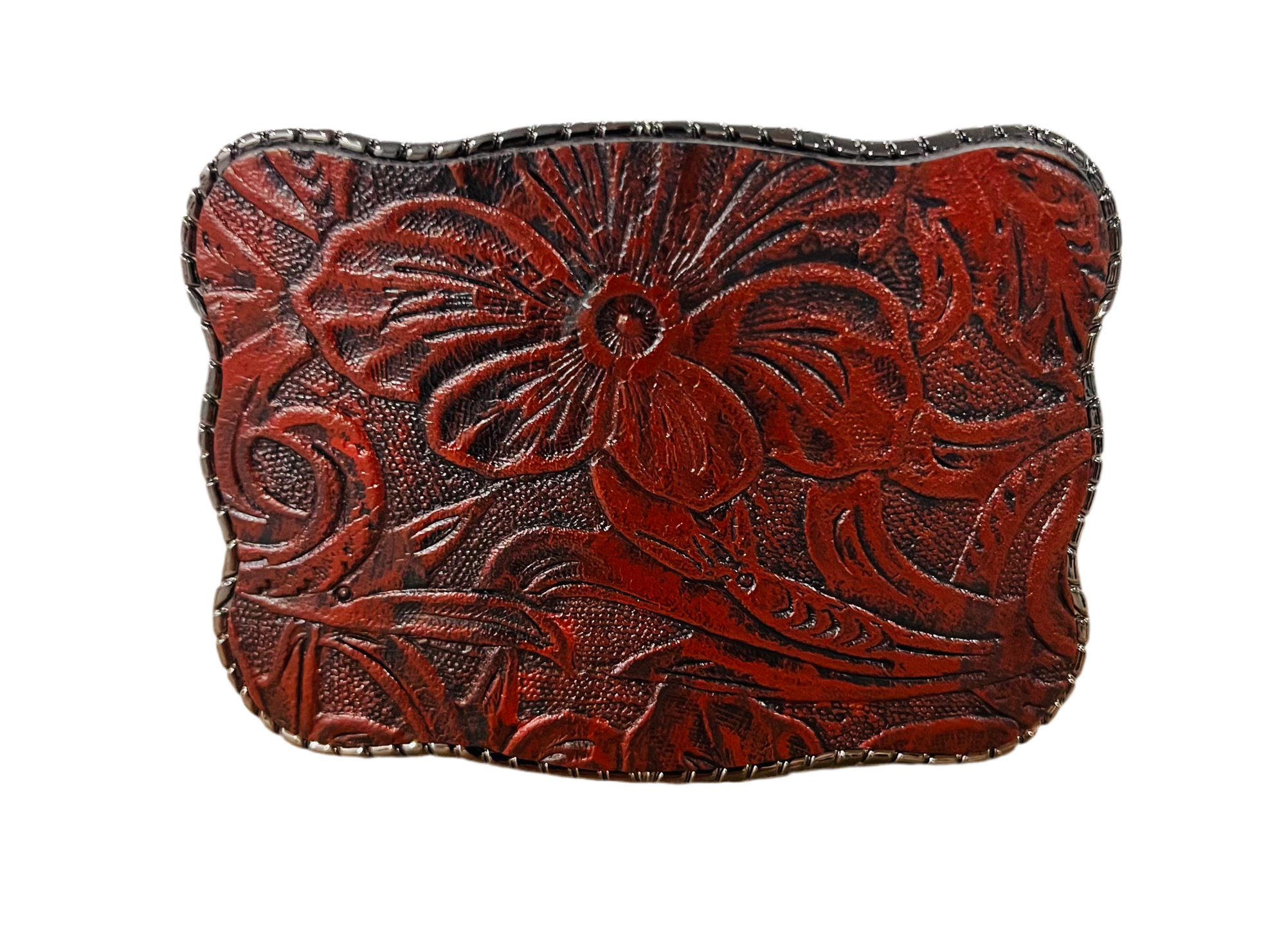 Dark Red Embossed Leather