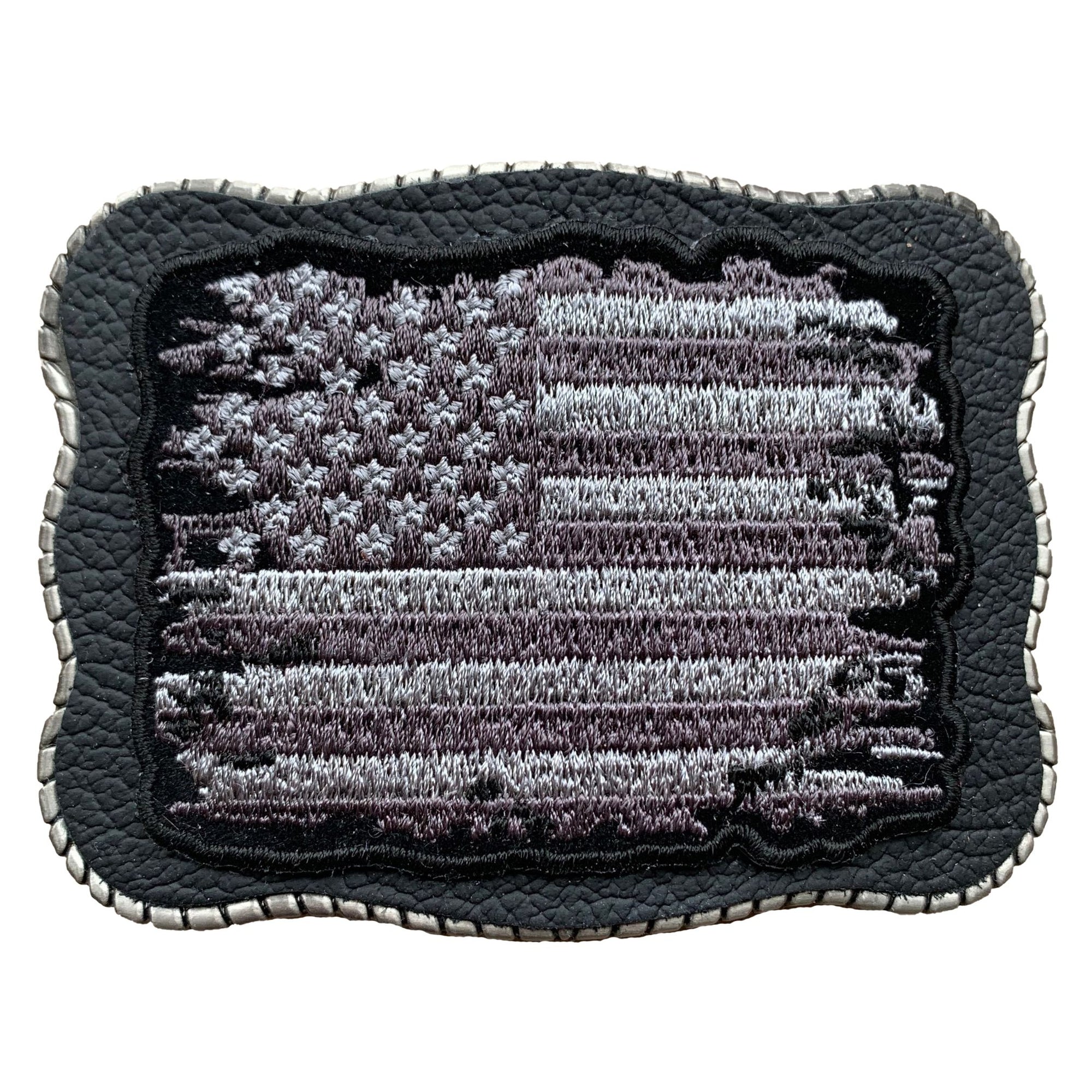 Grayscale Tattered Flag Patch on Leather