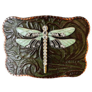 Dragonfly on hand painted leather