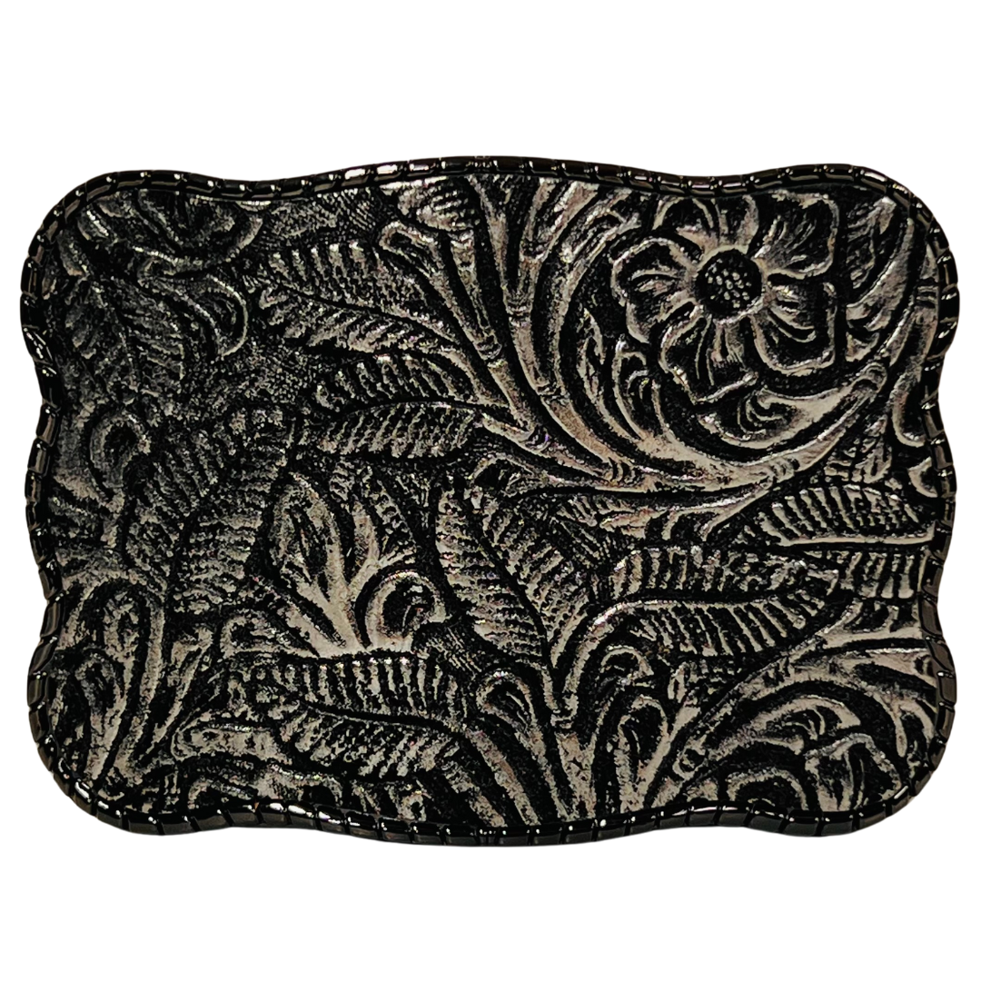 Black & Silver Floral Embossed Leather #2