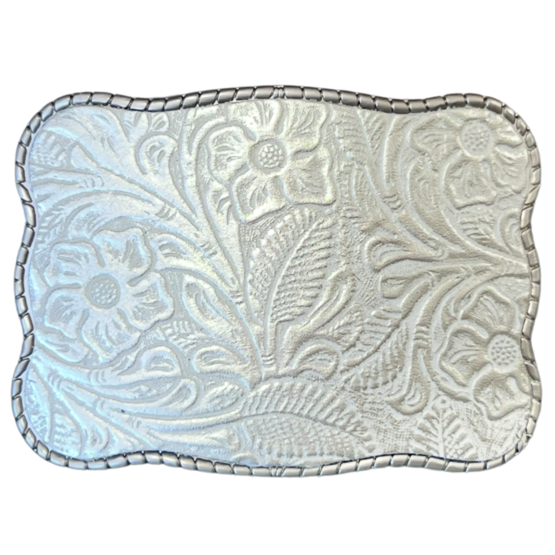 Shimmery White Embossed Floral Leather