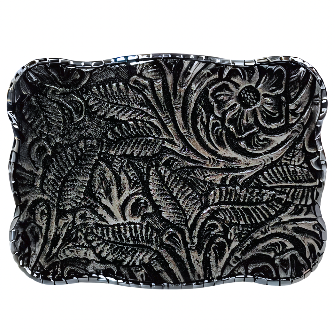 Black & Silver Floral Embossed Leather #2