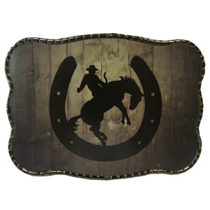 Wood Grain Horseshoe Cowboy