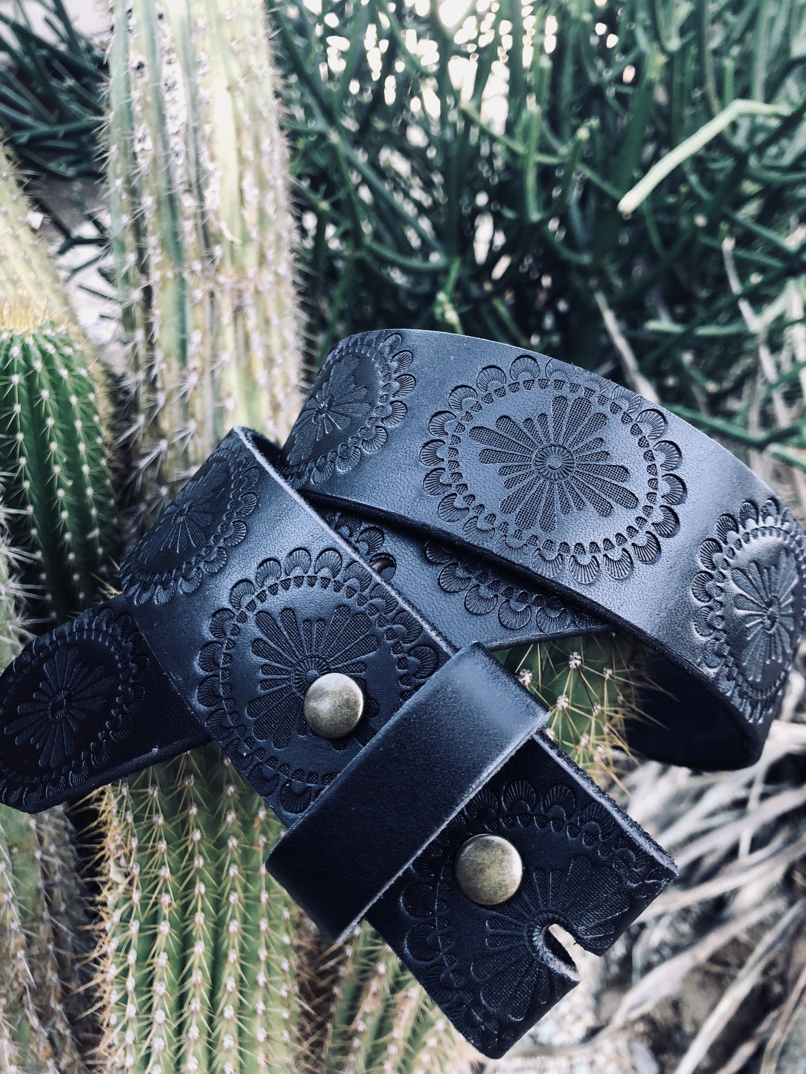 Black Embossed Leather Belt