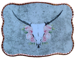 Pink Roses Cow Skull