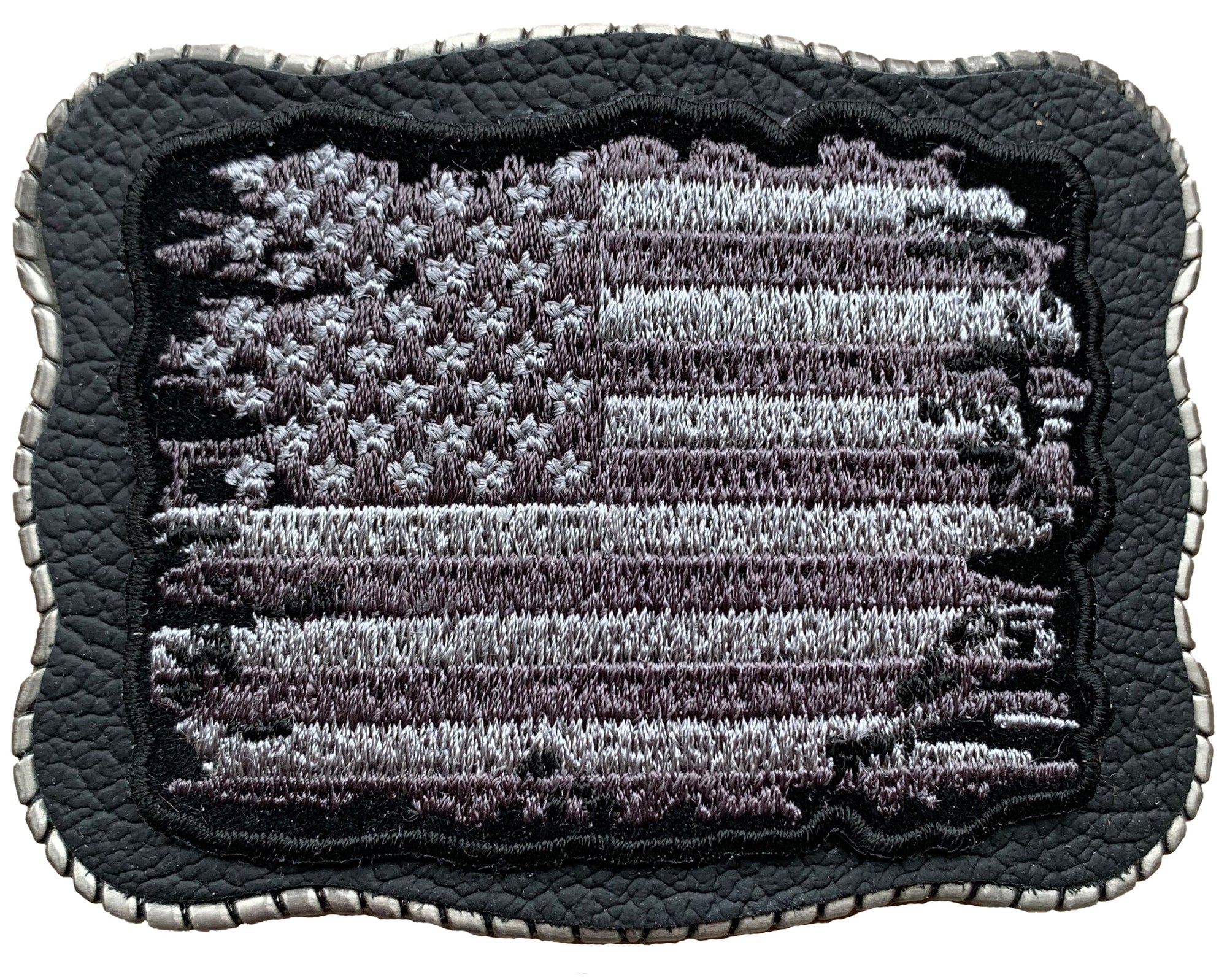 Grayscale Tattered Flag Patch on Leather