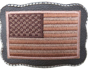 Tan Flag Patch on Leather - Wallet Buckle