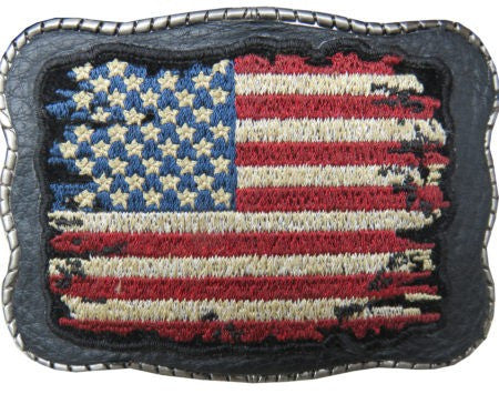 Tattered Flag Patch on Leather - Wallet Buckle