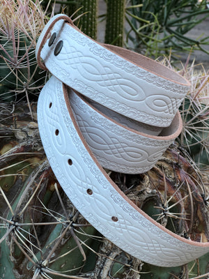 White Detailed Leather Belt