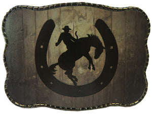 Wood Grain Horseshoe Cowboy - Wallet Buckle